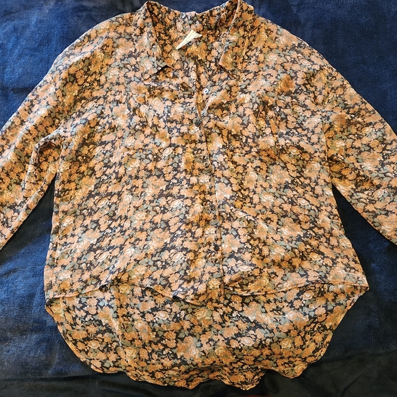 Free People High Low Sheer Flowy Floral Button Down Blouse - Picture 5 of 5